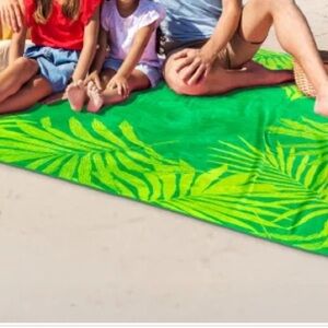 Tropical Green Palm Leaf Beach Towel for Two